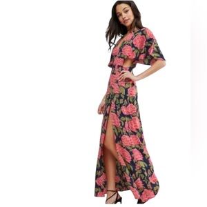 ASOS Floral Kimono Maxi Dress Pink Floral Blue Front Split 4